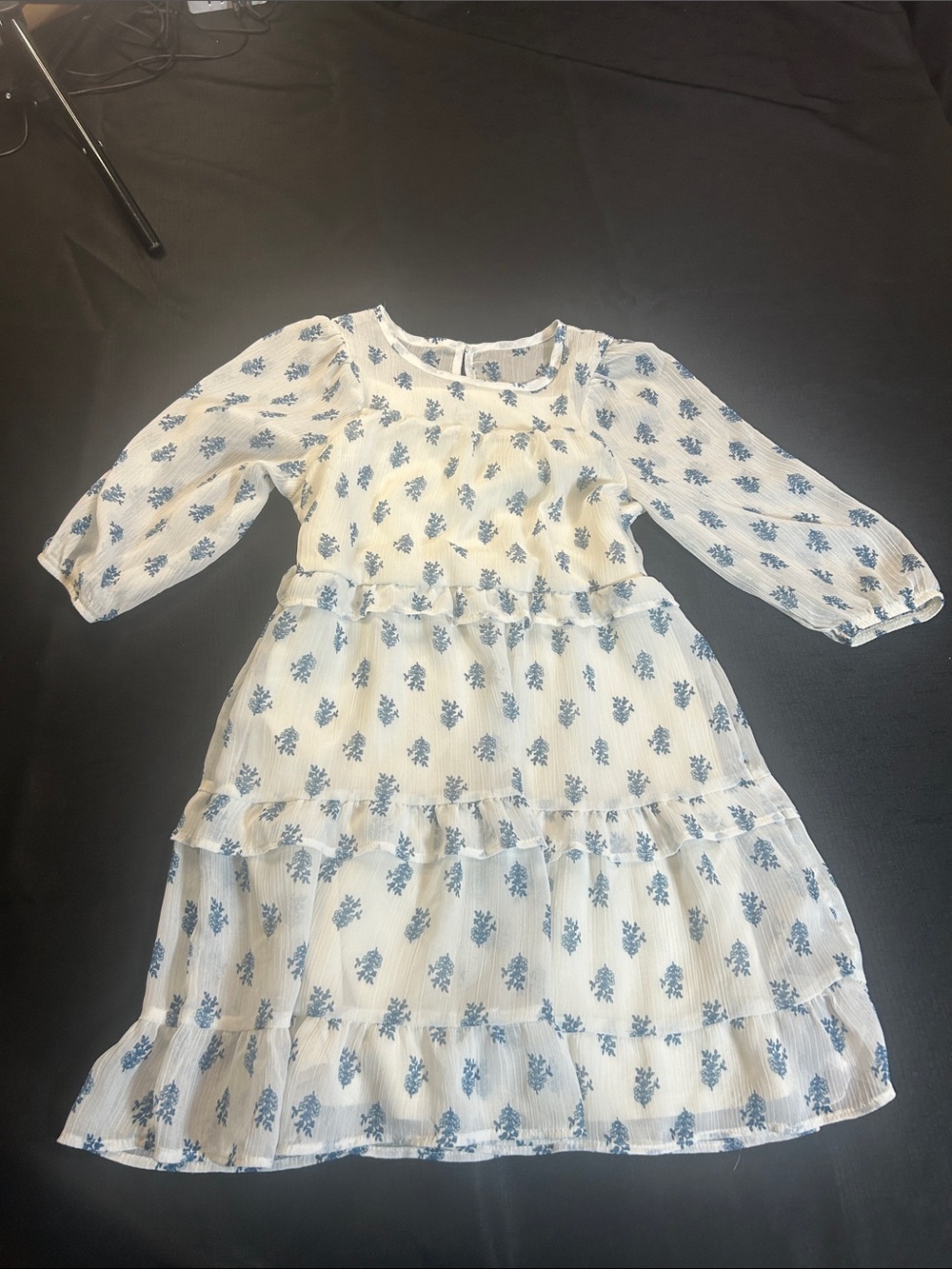 wonder nation White Dress with Blue Floral Print Tiered Skirt